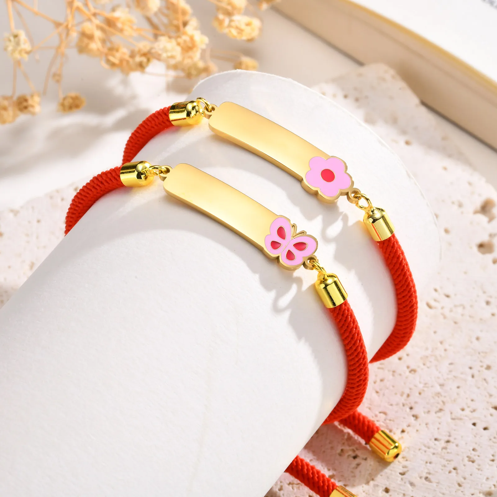 Personalized String Rope Name Bar ID Bracelets for Wom en Girls, Engraving Text Custom Wristband Adjustable Stylish Jewelry