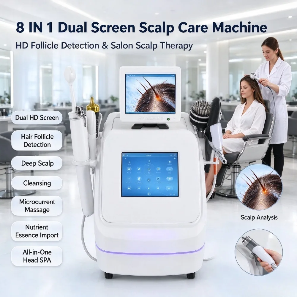 8in1 Scalp Care Machine Dual Screen Hair Follicle Analyzer Deep Cleaning Scalp Massage Hair Root Nourishing Salon Device