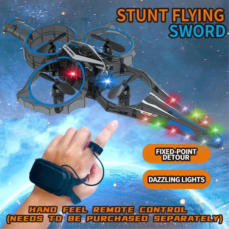 RC Flying Sword 4 Axle Fighter With Hand Wave/Controller Mode & Lights 360 ° Stunt Flip Aerial Stunt Plane Children's sword toy - Image 4