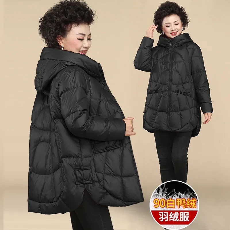 Winter Down Jacket Womens 2024 New Parka Hooded Long White Duck Down Coat Thicken Warm Female Outwear Large Size Loose Overcoat