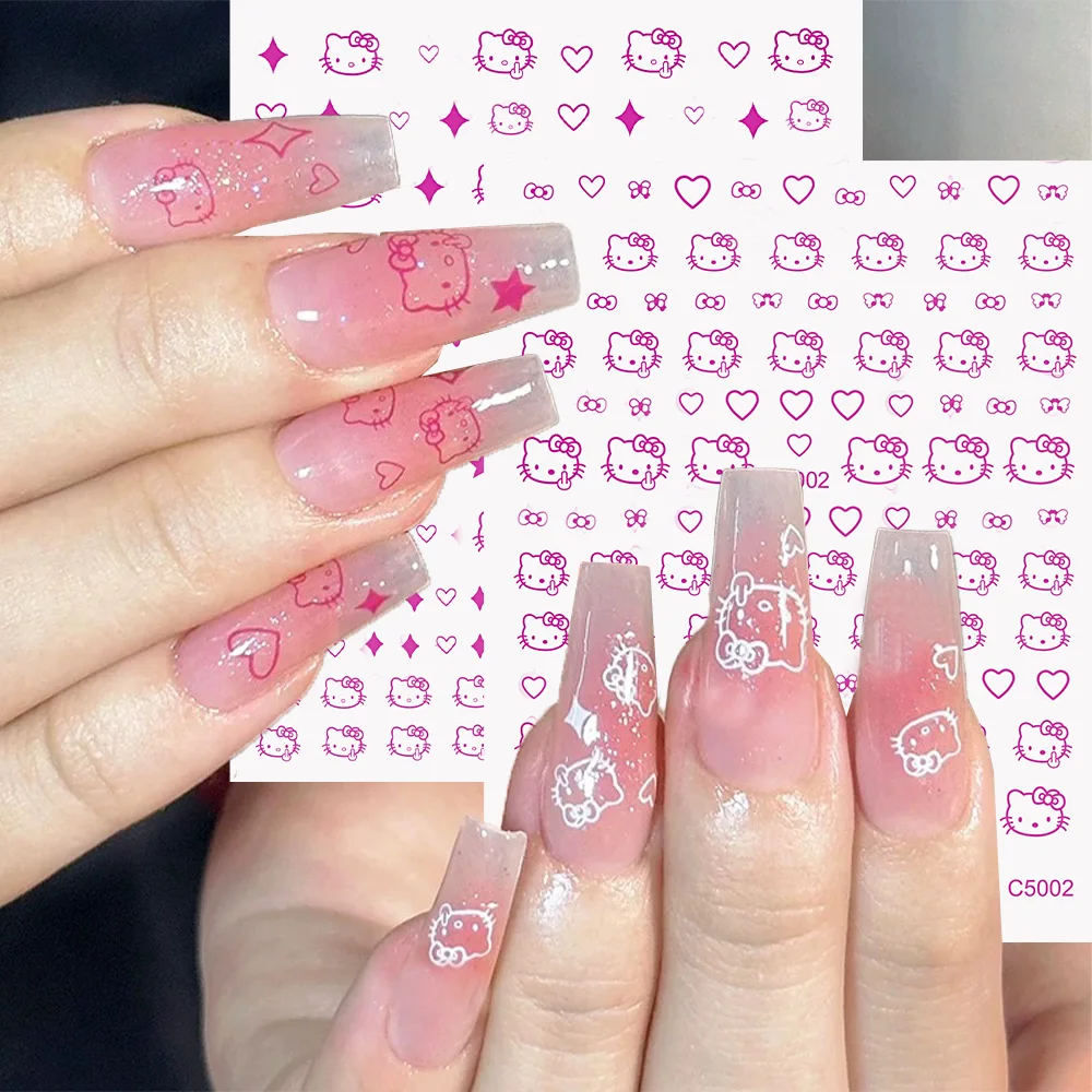 3D/5D Pembe Hello Kitty Nail Art Çıkartmalar Anime Karikatür KT Japon Karikatür Sevimli Sıcak Kız Moda Tırnak Çıkartması Takı Tırnak Etiket