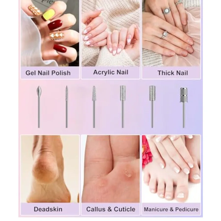 Broca elétrica sem fio para unhas em gel acrílico natural recarregável conjunto de manicure e pedicure com rotação de alta velocidade para