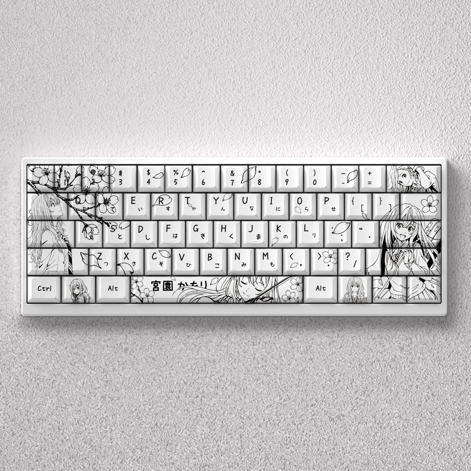 73/98 Keys Miyazono Kaori Keycaps Anime for Mechanical Keyboard PBT Dye Sublimation Cherry White Ribbon Mad 60he 68he Game PC