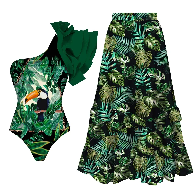 Printed Long Sleeves Women Swimsuits With Beach Cover Ups 2025 Swimwear Lady Bodysuit Holiday Outfits Cheap Clearance