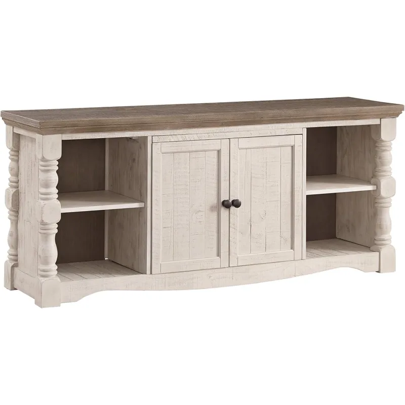 Farmhouse TV Stand 2-Door Cabinets and Shelves for Storage and Single Cabinet with Double Doors and 2 Open Shelves with Cutouts