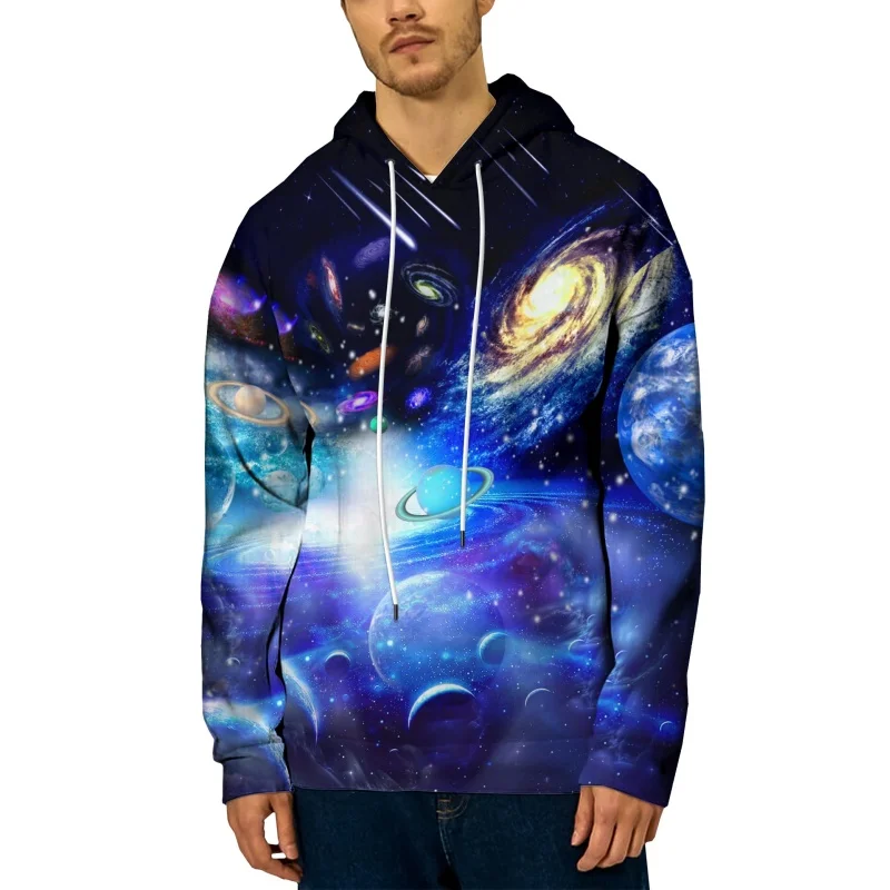 ثلاثية الأبعاد مطبوعة غالاكسي القط هوديي للرجال لهب الأسد نمط البلوز الخريف بلايز عادية المتضخم البلوفرات طويلة الأكمام هوديس