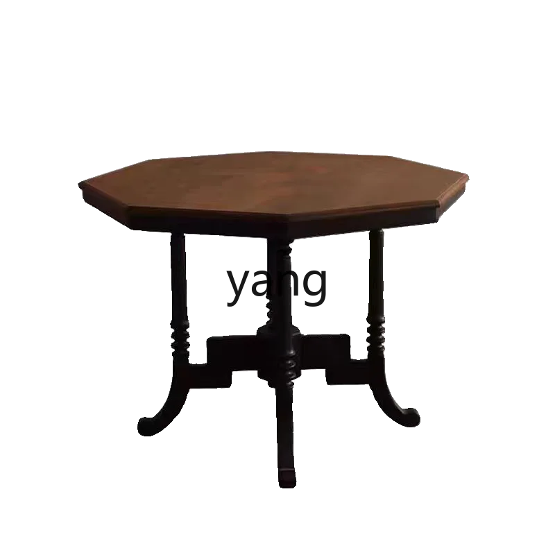

LTT French retro solid wood dining table American special-shaped round table household creative eight-sided table