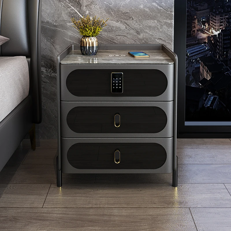 European Handles Nightstand Charger Storage Glass Drawers Nightstand Bedroom Makeup Armoires De Chambre Furniture Accessories