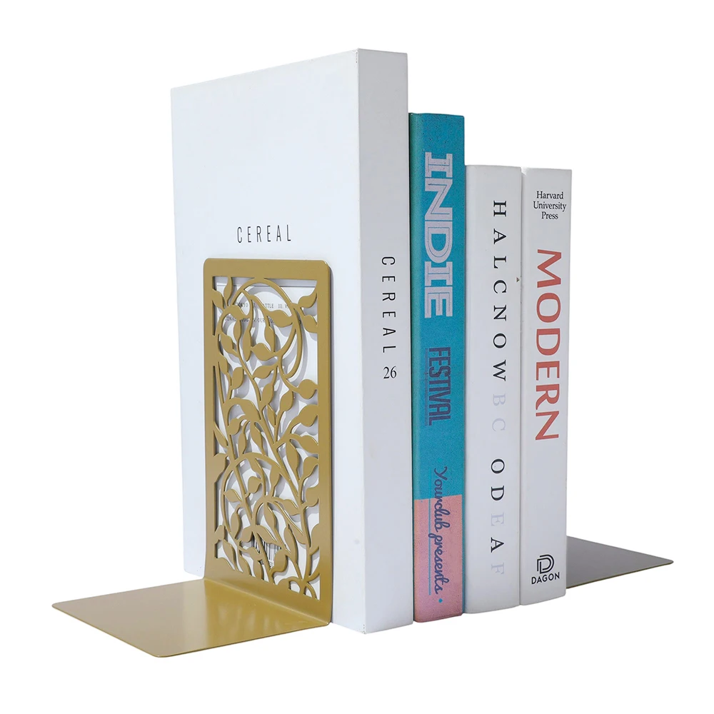 مجموعة حامل كتب معدني مجوف من الكرمة الذهبية مكونة من قطعتين - فروع ملفوفة وأوراق تصميم كتاب فرز الديكور القراء الأدبيين.