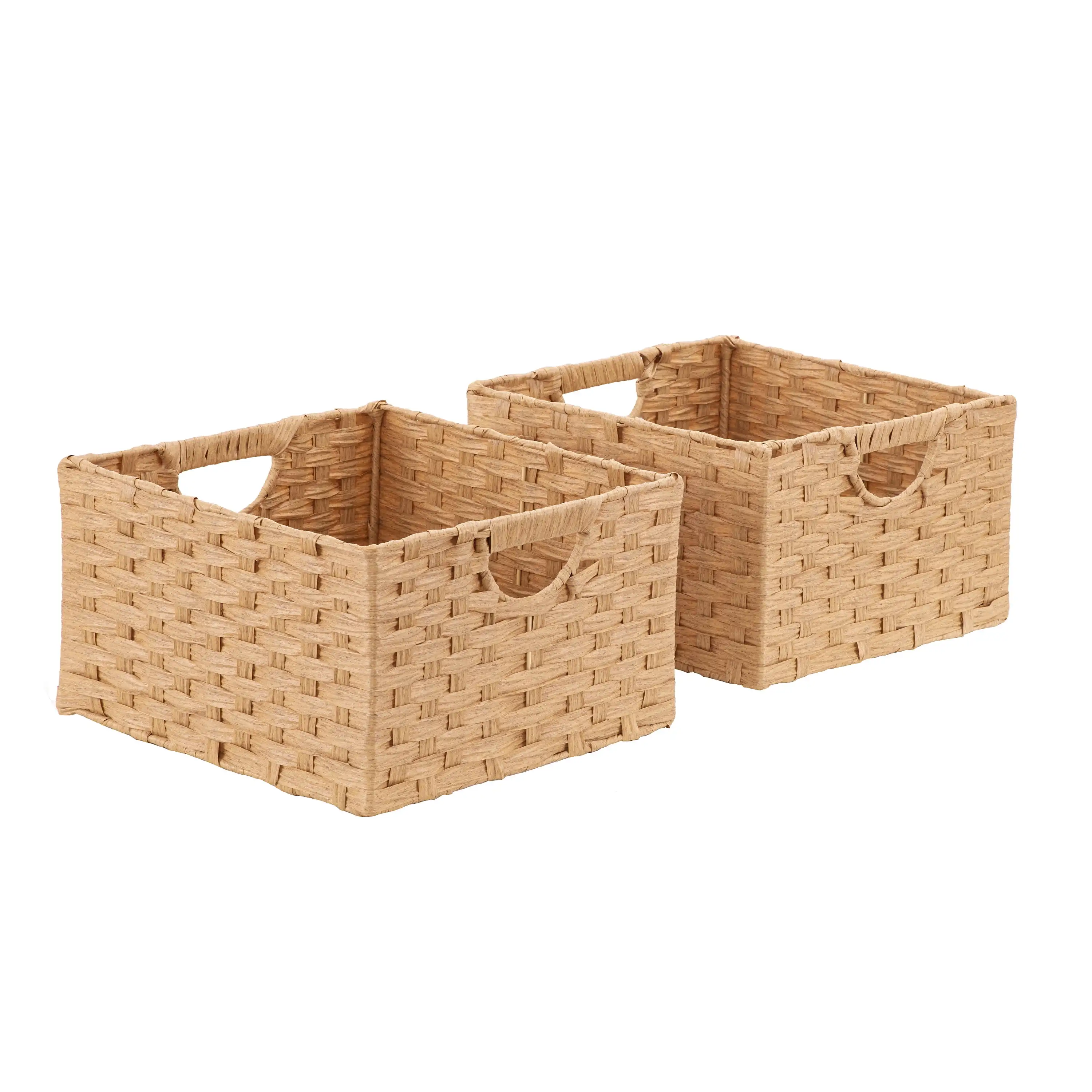 

Seville Classics Handwoven Collapsible Square Storage Basket Bin with Handles (2-Pack) for Shelves, Cubbies, Counter tops