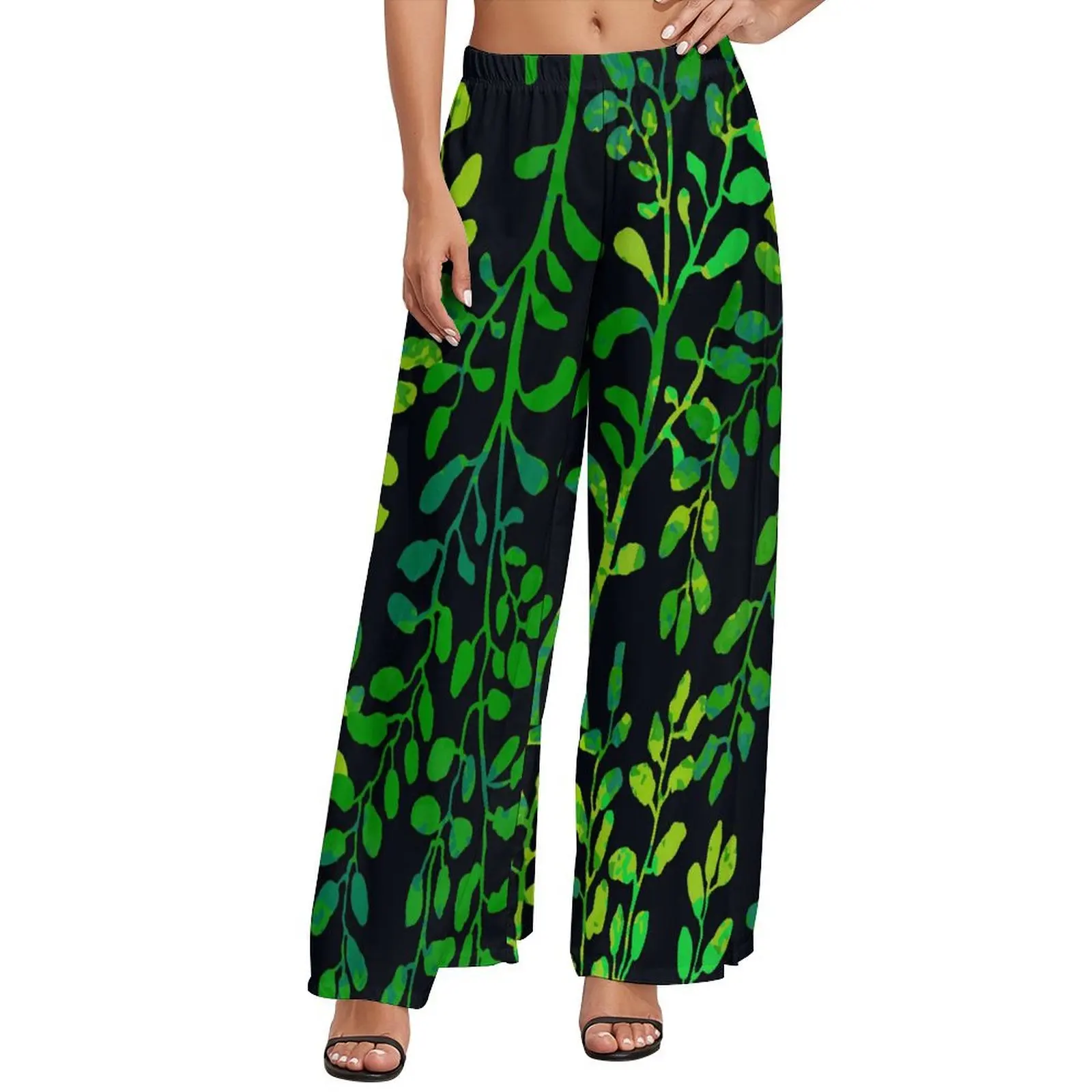 Green Leaf Pants Foliage And Plants Streetwear Straight Wide Pants Elastic High Waist Office Trousers Big Size