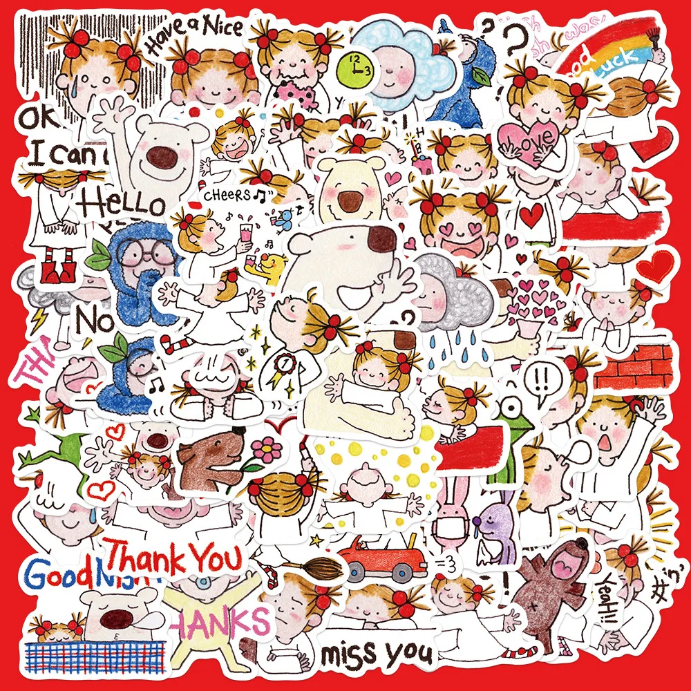 

60pcs Japanese Style Cartoon Little Girl Series Graffiti Stickers Suitable for Helmets Desktop Wall Decoration DIY Sticker Pack