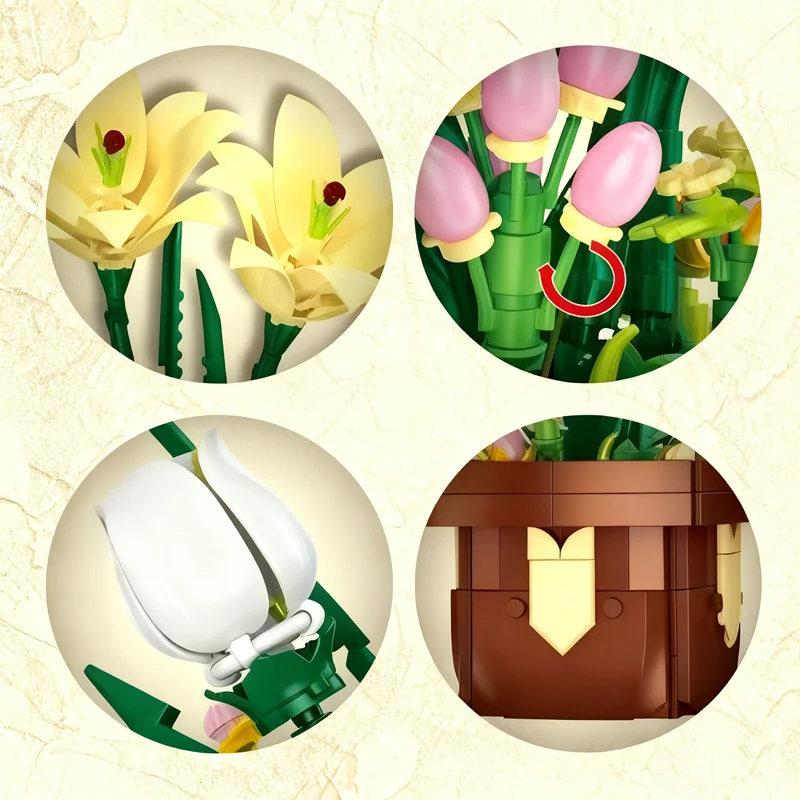 Phalaenopsis vaso de plantas bloco de construção flor modelo quebra-cabeça brinquedos conjuntos ano novo natal presentes aniversário diy criatividade