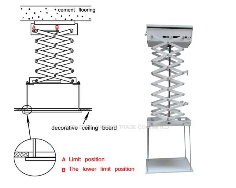 

150cm/200cm/300cm Motorized Scissor Projector Lift Remote Control Electric Ceiling Mount Bracket For Cinema Church Hall School