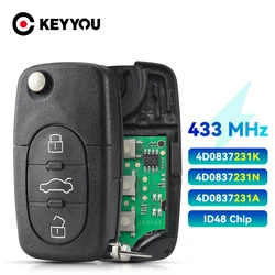 KEYYOU 433Mhz Flip Remote Car Key For Audi A3 A4 A6 A8 B5 TT RS4 Quattro 1994 - 2004 Old Models 4D0837231 k /N / A Fob ID48 Chip