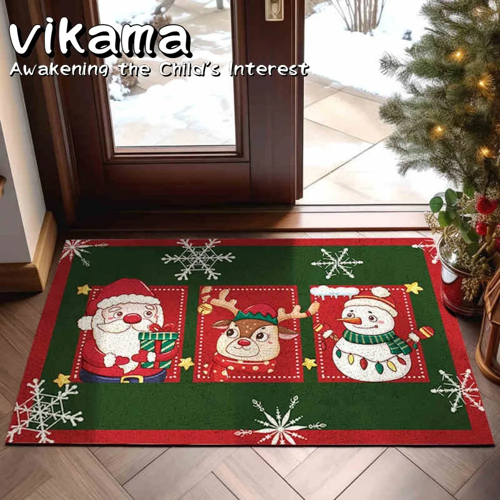 

Рождественский нескользящий дверной коврик VIKAMA идеально подходит для входа в дом, крыльца и торговых центров, добавляет праздничный рождественский декоративный коврик