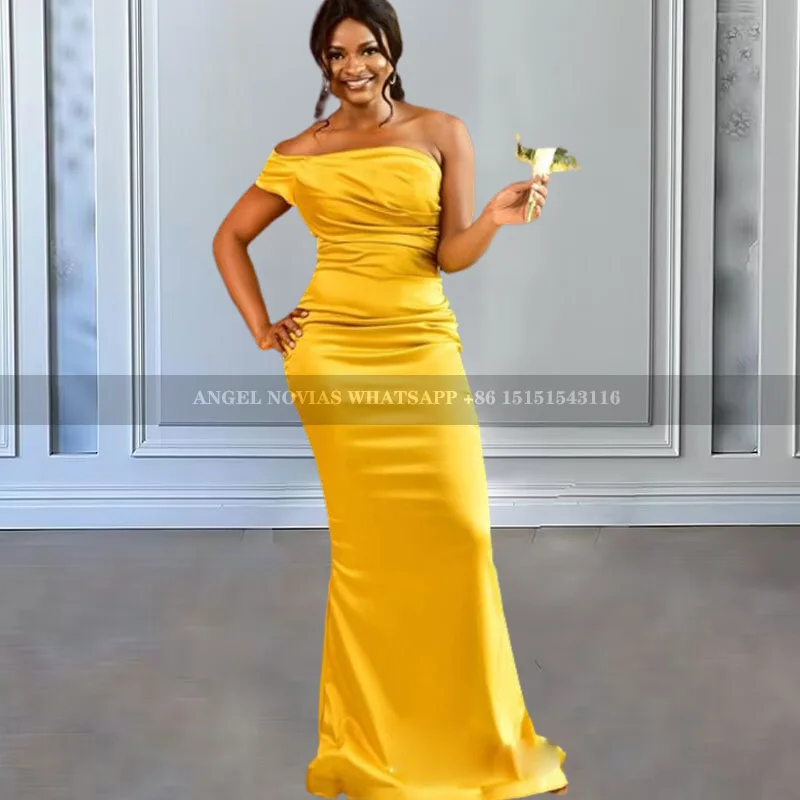 Customized Long Mermaid Yellow African Bridesmaid Dresses One Shoulder Evening Prom Party Gowns Robes Invitee Mariage