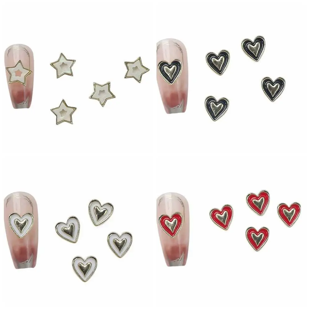 5Pcs/set Loving Heart Stars Nail Decorations Five-pointed Star DIY Nail Charms Hearts Nail Rhinestones Alloy Manicure Ornaments