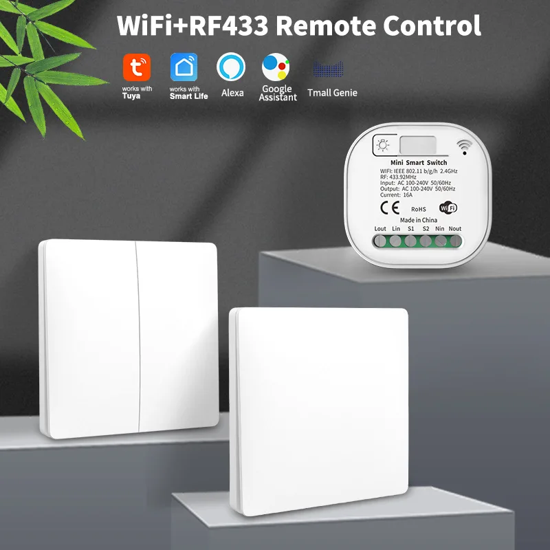 Alexa Tuya Smart Home Switch Modern Logo Cable-Free Self-Electric Remote Control Dual Control Hidden Switch ABS Safe Secure