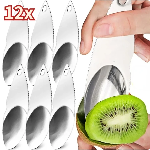 

12/1pcs Stainless Steel Kiwi Peeler Kiwi Avocado Dig Spoon Scooper Fruit Cutter Serrated Peeling Knife Kitchen Cutting Gadgets