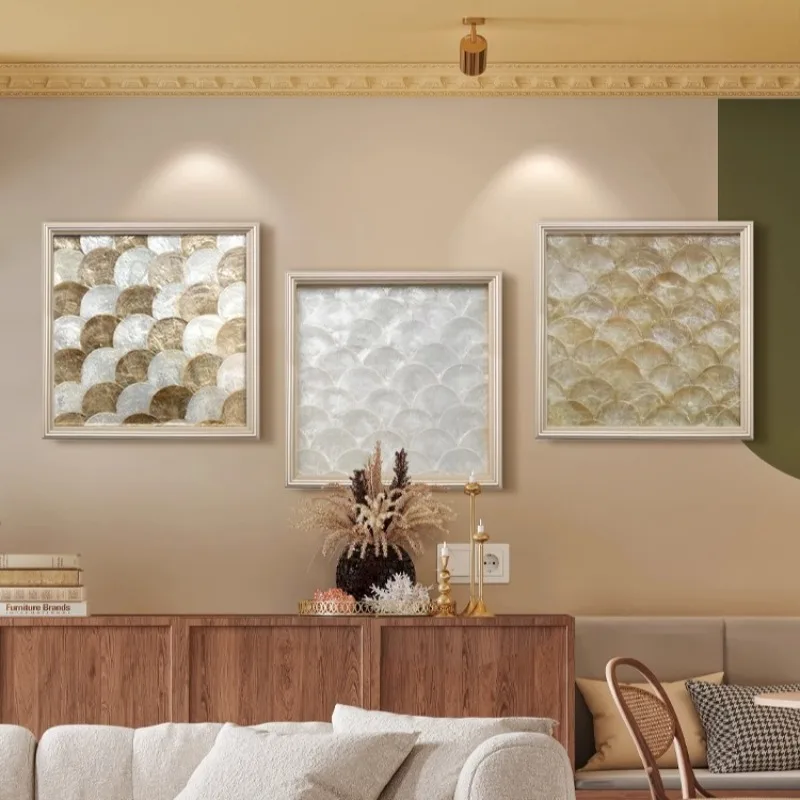 Creative Square Gold Shell Three-dimensional Mural Wall Decoration Living Room Geometric Art Shiny Seashell Mural Wall Hanging