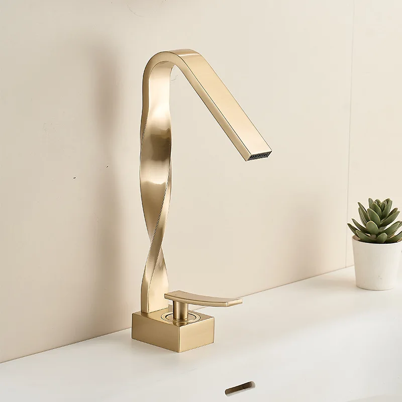 bathroom faucet Basin faucet all copper Fried Dough Twists flat tube wiredrawing single hole waterfall cold and hot faucet