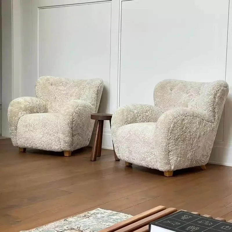 

French style lamb wool cream style Italian minimalist sofa modern creative ins single lazy sofa