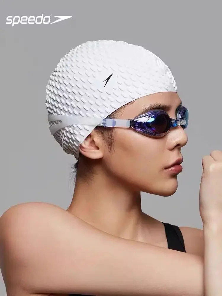 

Anti Slip Speedo Swim Cap Bubble Design Long Hair Friendly Water Droplet Comfort No Suffocation