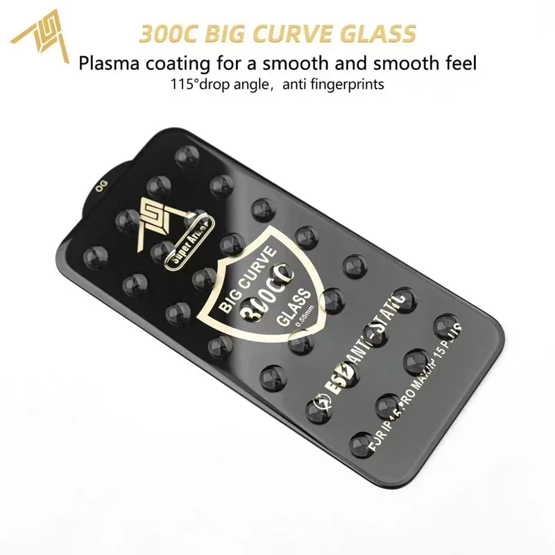 300CC منحنى كبير الزجاج المقسى آيفون 15 13 11 12 14 17 برو ماكس ESD مكافحة ساكنة حامي الشاشة آيفون 16 زائد X XR XS