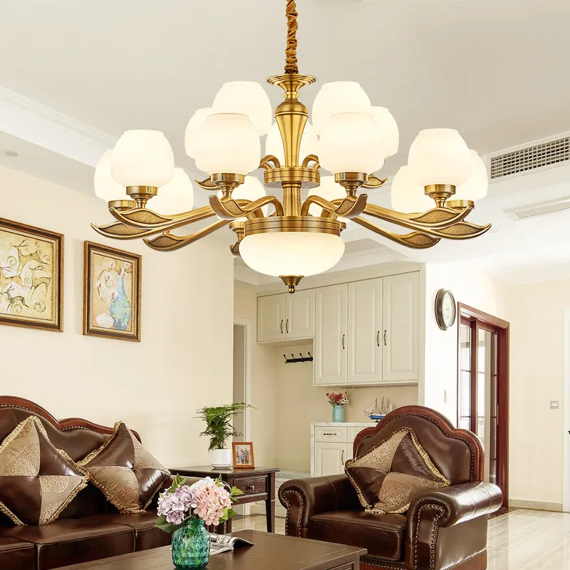 American style all-copper living room chandelier modern simple European style dining room lamp personality seal mask bronze bedr