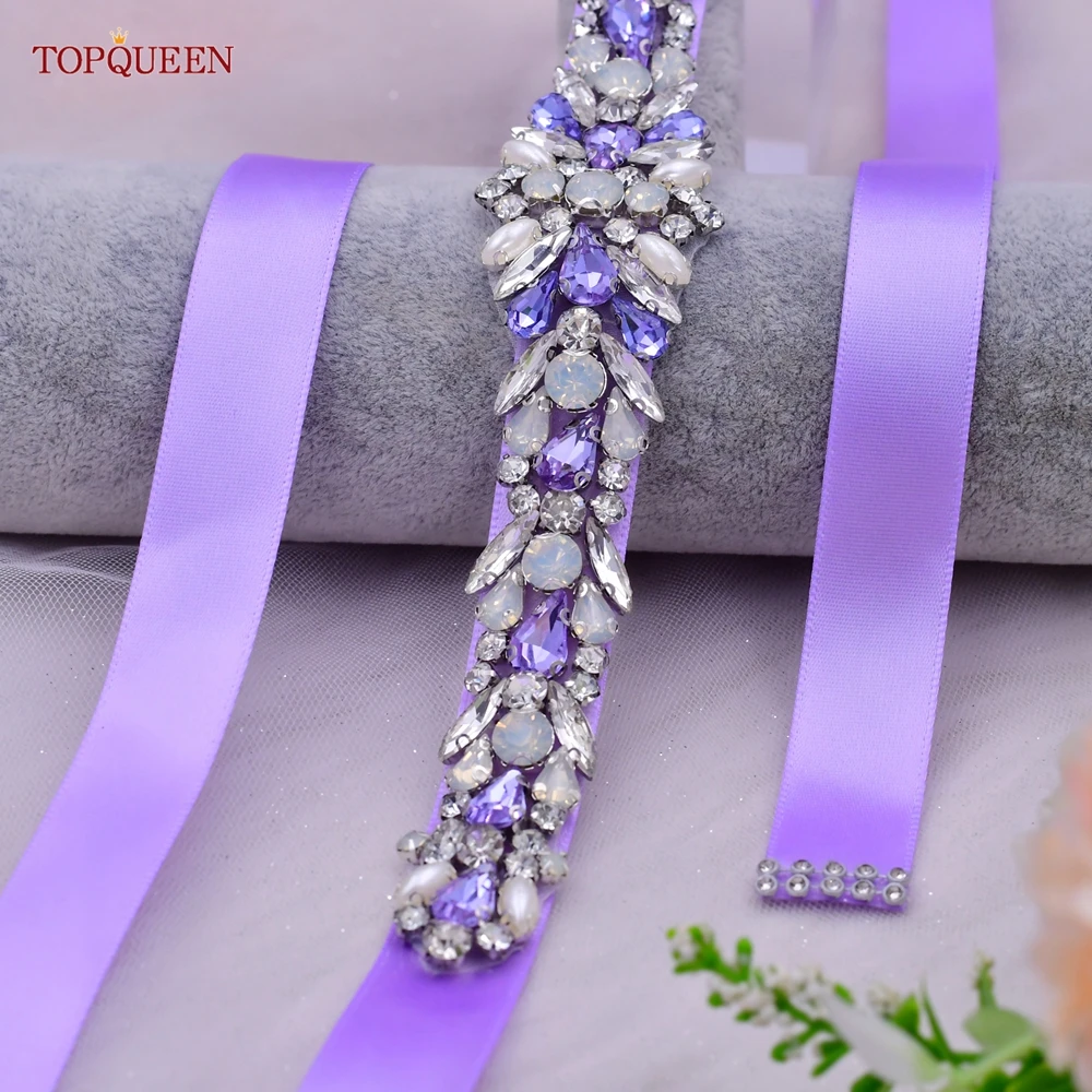 TOPQUEEN Bridal Dress Belt Light Purple Rhinestone Sash Wedding Accessories Women\'s Formal Party Evening Skirt Belt S57