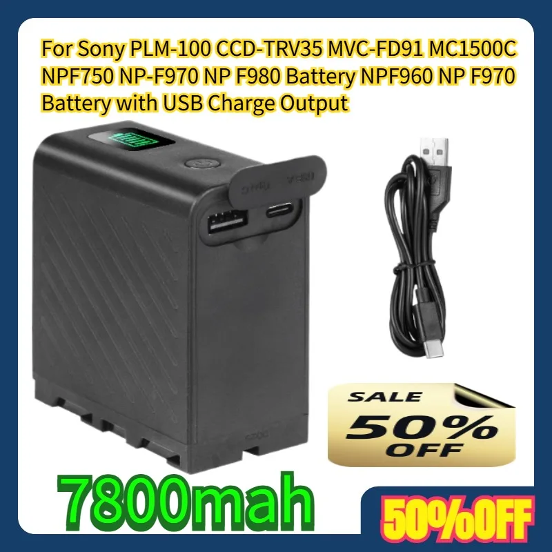 

For Sony PLM-100 CCD-TRV35 MVC-FD91 MC1500C NPF750 NP-F970 NP F980 Battery 7800mAh NPF960 NP F970 Battery with USB Charge Output