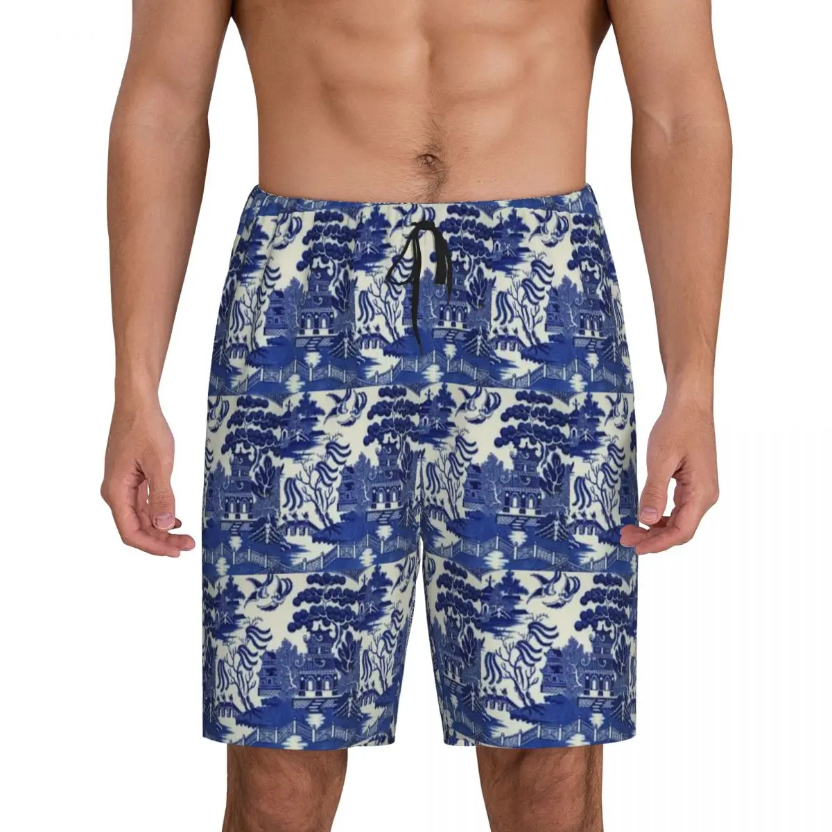 

Custom Blue Willow Pattern Coasters Short Pajama Pants Men Sleepwear Sleep Lounge Bottom Shorts Sleeping Pants