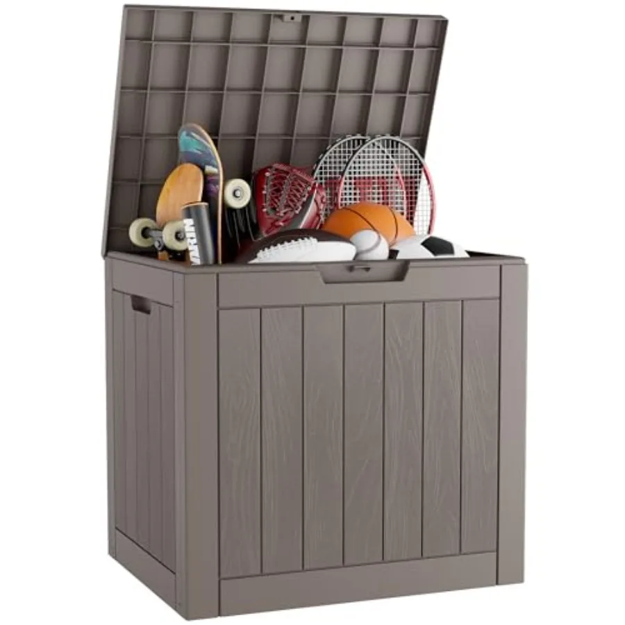 KAMABOKO Deck Box 32 Gallon Resin Indoor and Outdoor Storage Boxes Waterproof for Garden Tools Pool Accessories Storage Bench P