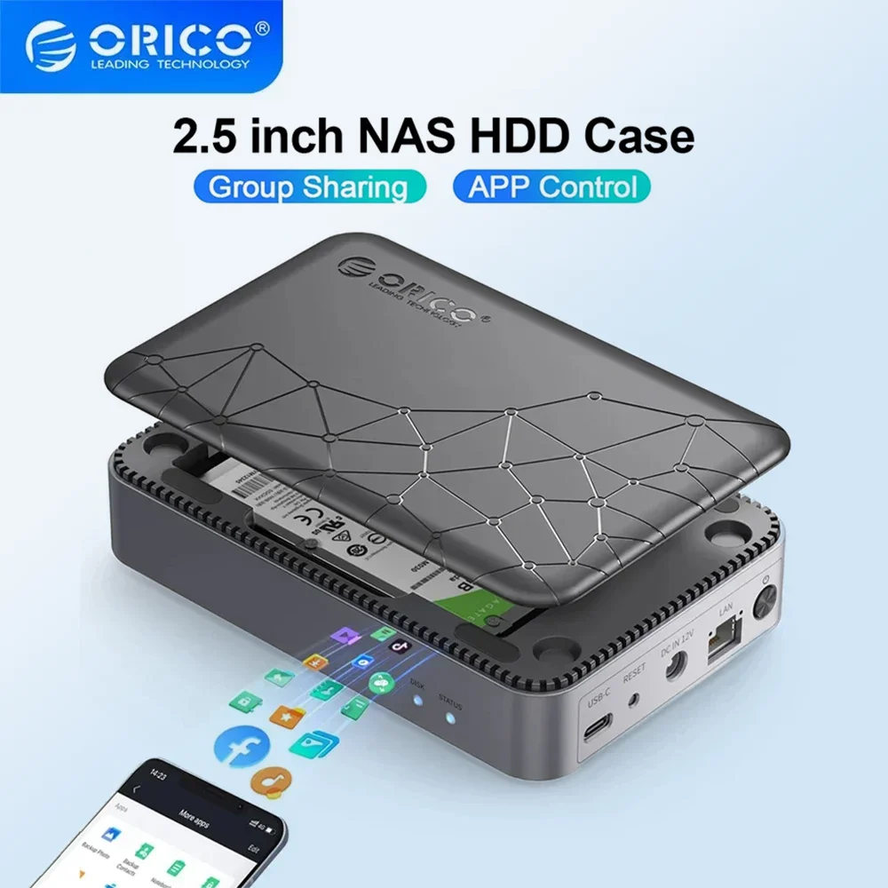 ORICO-carcasa SATA SSD de 2,5 pulgadas, caja de almacenamiento HDD de red NAS, caja externa HD, unidad de disco duro USB, servidor Personal en la nube