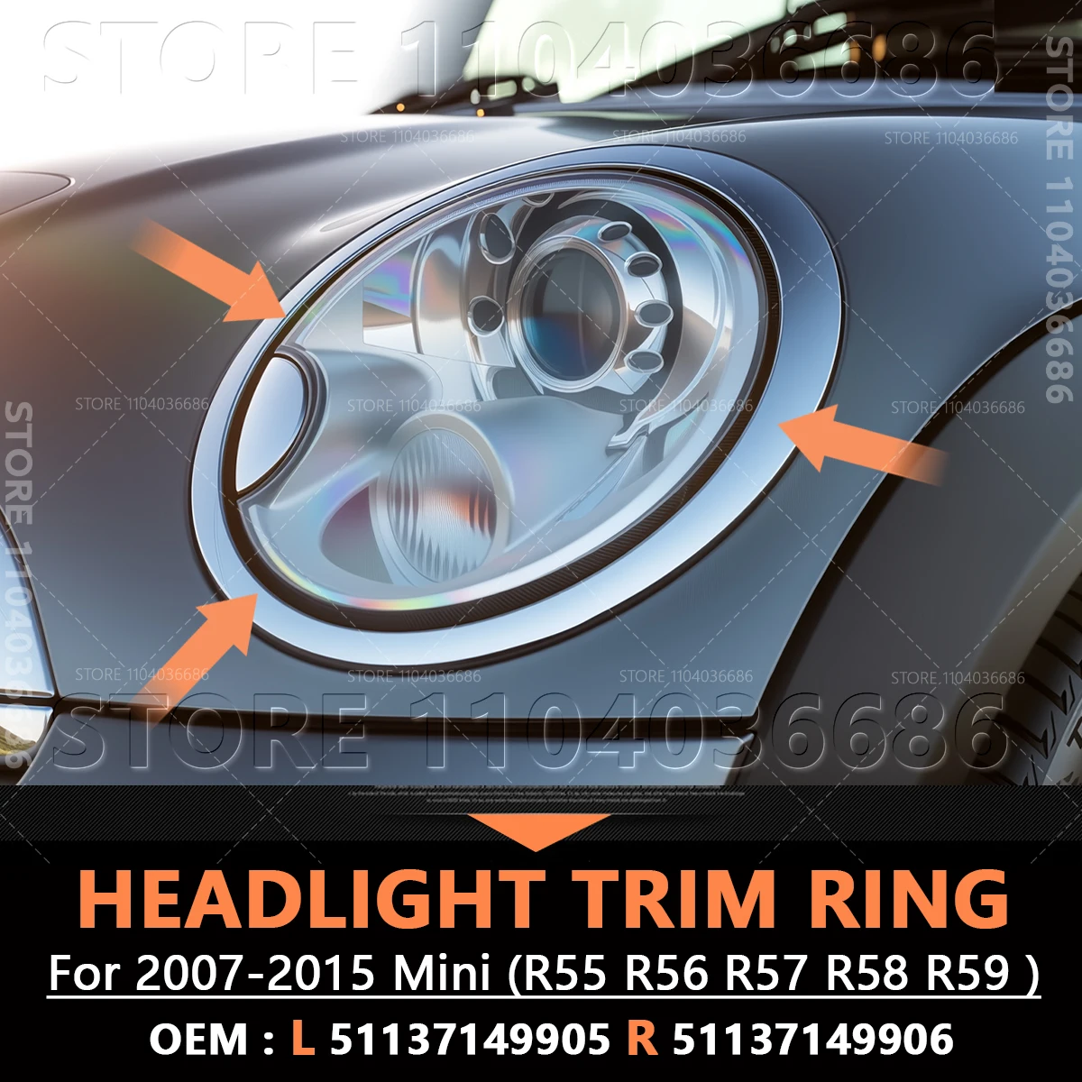 

For 2007-2015 R55 R56 R57 R58 R59 Mini Cooper Clubman Hatchback Roadster Headlight Trim Ring Bezel Cover 51137149905 51137149906