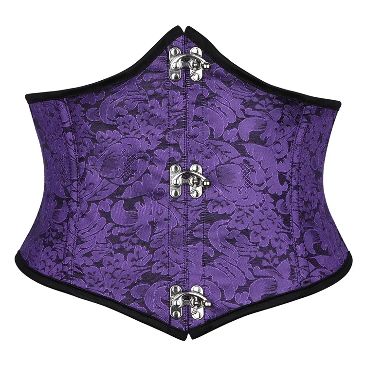 

Women Gothic Retro Underbust Corset Lace-up Waist Trainer Slimming Shaper Purple Three Button Short Waistband Corselet