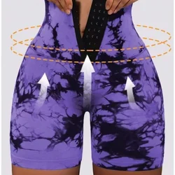 Female Tie Dye Leggings Seamless Knit Slim Shorts High Waist Double Butt Liftting Tights Gym Running Cycling Yoga Fitness Short