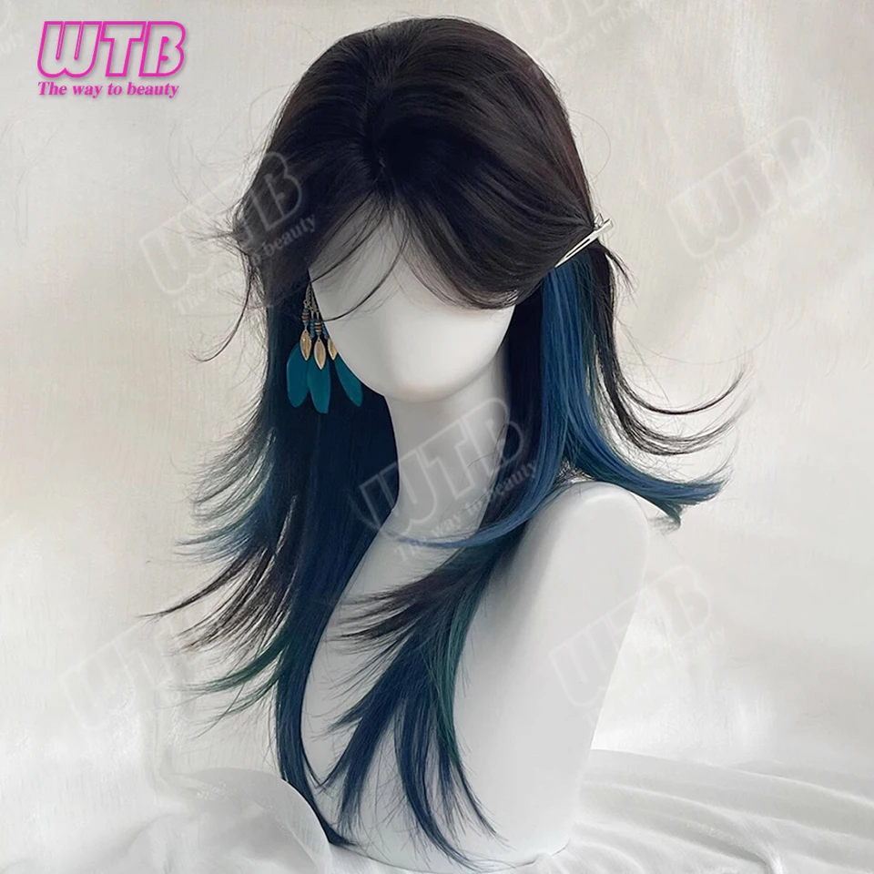 WTB Layered Straight Wig Synthetic Lolita Wig Straight Hair with Highlights and Bangs Suitable for Girls' Everyday Cosplay Wear
