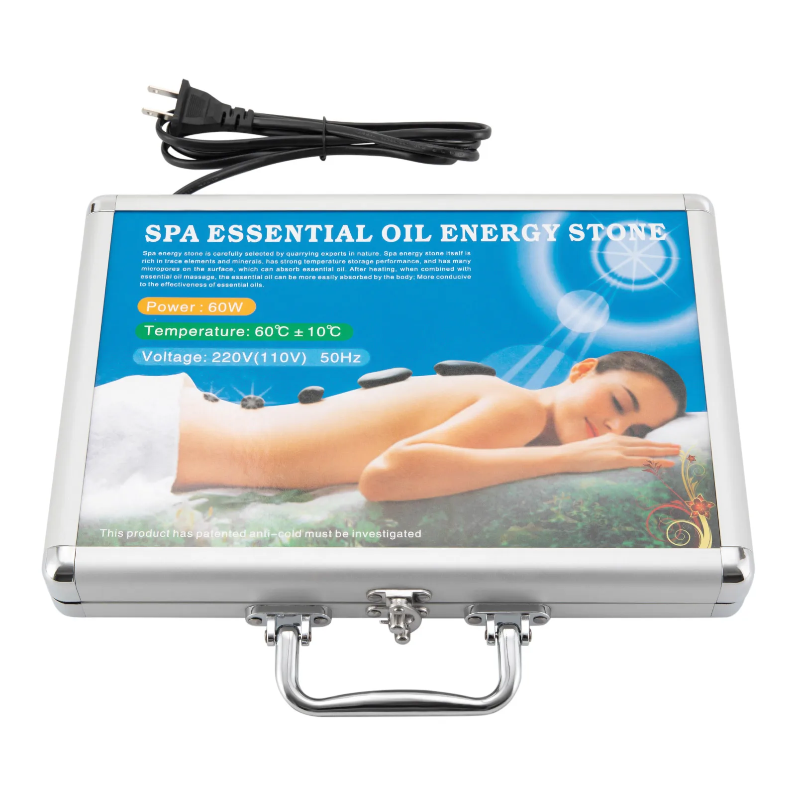 

18Pcs Hot Stones Massage Set Black Polished Volcanic Rocks Silver Aluminum Alloy Heating Box 110V US Plug 60-70℃ Adjustable Temp 20-30 Mins Fast Heating Spa Hot Stone Kit For Body Pain Relief Muscle Relax Home Salon Therapy
