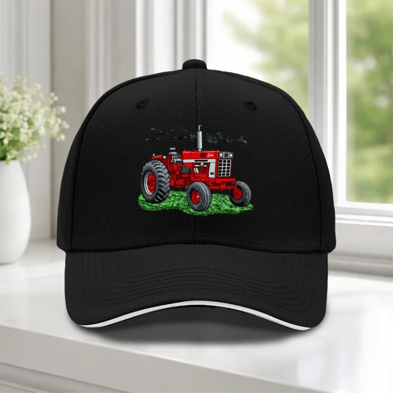 Red International Tractor Sandwich Baseball Cap Adjustable Duckbill Hat for Wedding, Festival, Birthday, Outdoor Sports