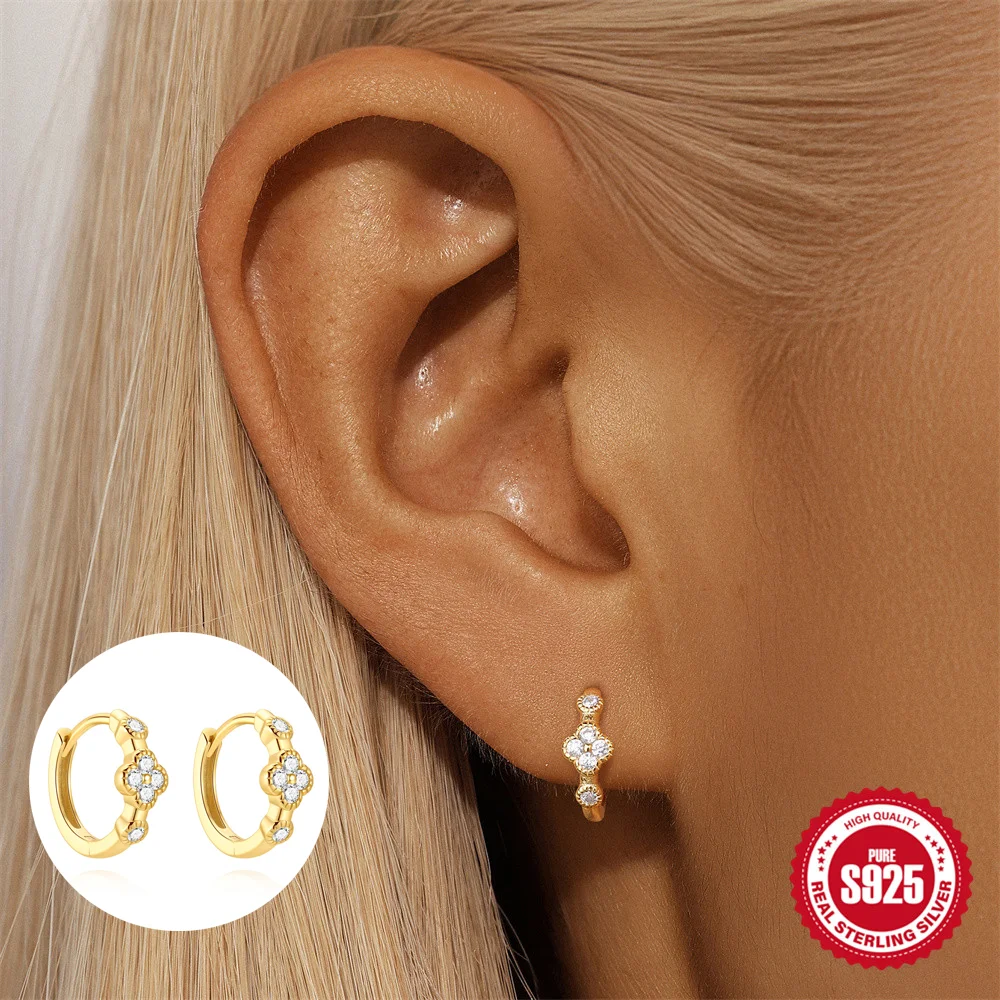 

ROXI стерлингового серебра 925 пробы, четыре листа клевера, блестящий циркон, изящные серьги для пирсинга для женщин, модные вечерние ювелирные украшения