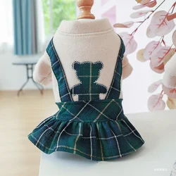 1PC Pet Clothes Cat Autumn/Winter Thick Bear Hug Green Plaid Princess Skirt Suitable for Small and Medium Dogs