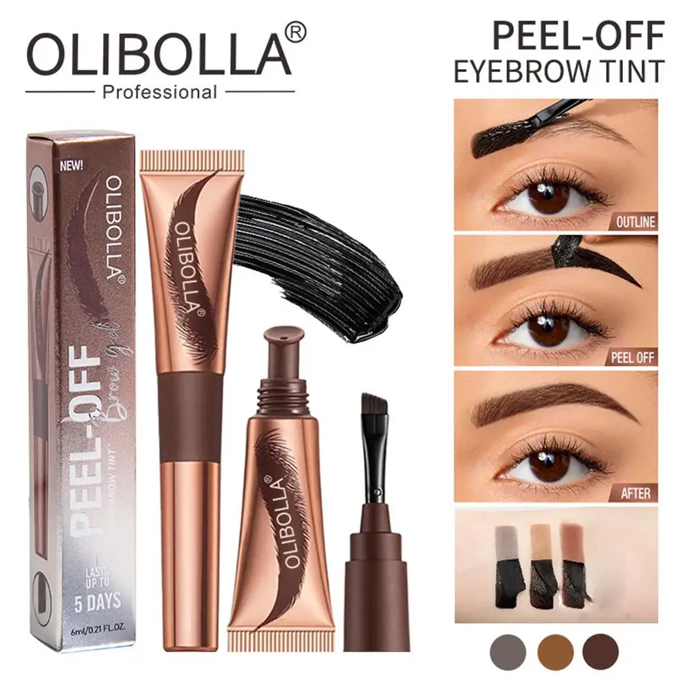 OLIBOLLA Peel Off Eyebrow Tint Gel 6ml Semi Permanent Eyebrow Dye Cream With Brush Waterproof Sweat Resistant Long Last Up