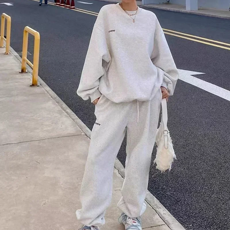 Preppy Style Women 2 Piece Sets Tracksuit Loose Long Sleeve Top Spring Autumn New Harajuku Fashion Oversized Casual Pant Suit