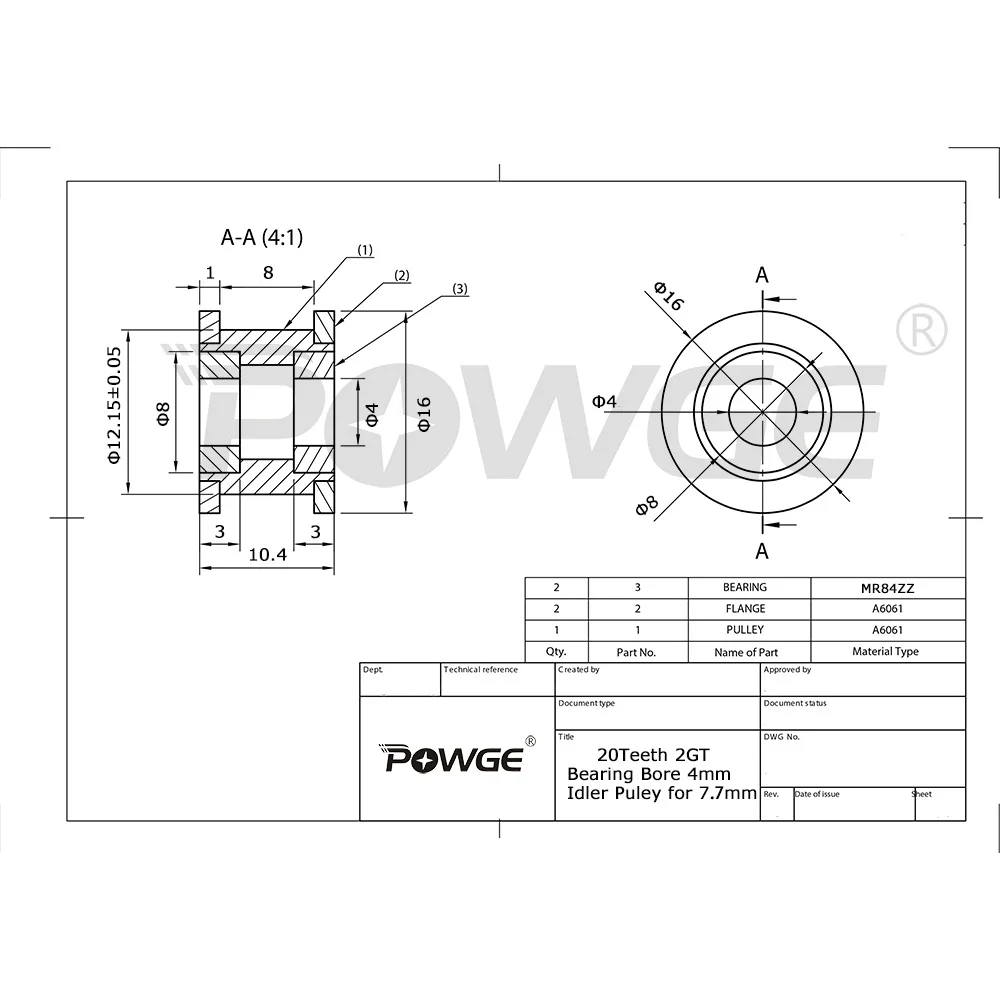 POWGE 2MGT 2GT 20 Teeth Idler Pulley Bore 4mm/5mm for belt Width 7.7mm/15mm by omranello D3vil Design for Creality K1 & BambuLab