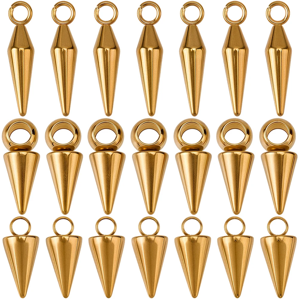 1 Box 36Pcs Gold Cone Charm Stainless Steel Charms Bulk Metal Hiphop Punk Pendants Small Hole Cones for Jewelry Making Findings