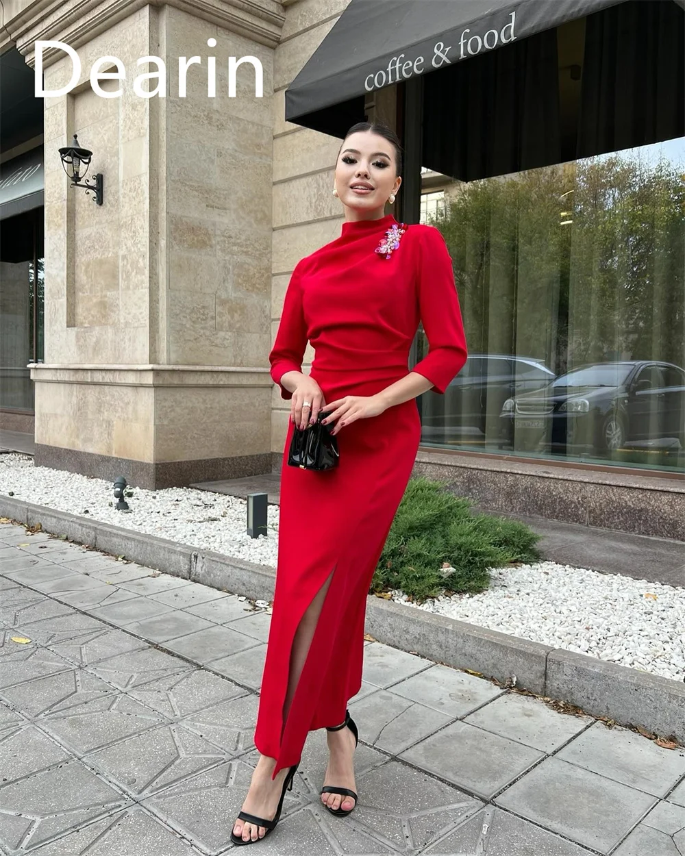 Customized Evening Dress Prom Gown Formal Women Dearin Scoop Neckline Column Floor Length Skirts Vertically Bespoke Occasion Dre