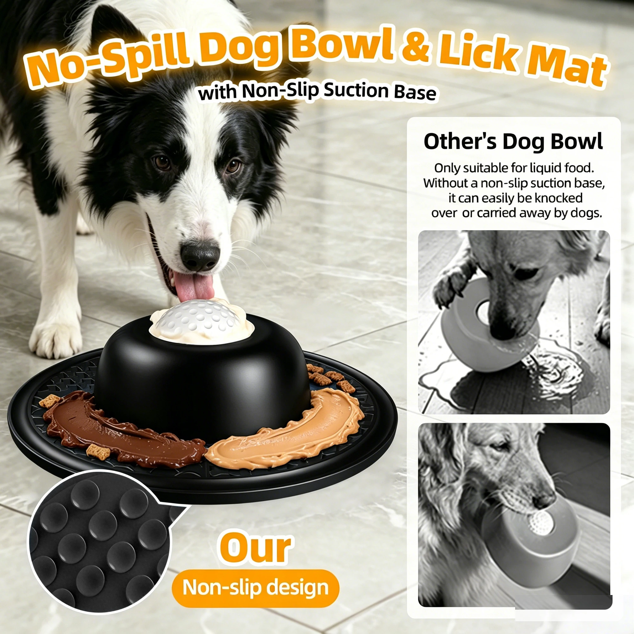

Slow Feeder Dog Bowls & Lick Mat for Liquid and Thick Treat, Anti-Slip Dog Lick Bowl with Interactive Rolling Ball Cats Licking