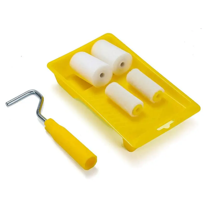 A19F-60Pcs Mini Foam Paint Roller Painting Decorating Kit 2 Inch Small Paint Roller Tray Set For Wall Painting Repair Brush